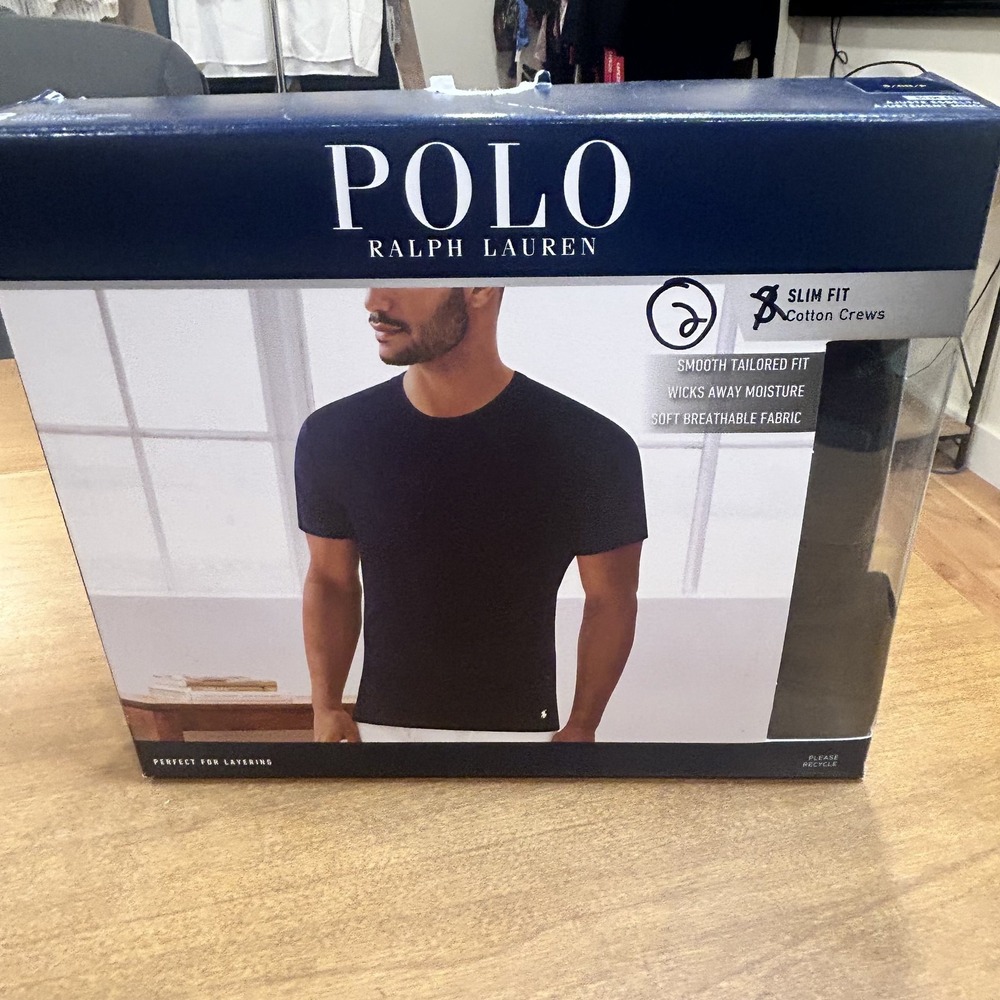 Polo Ralph Lauren Crew Undershirt Mens S Black Slim Fit 2 Pack Cotton Breathable